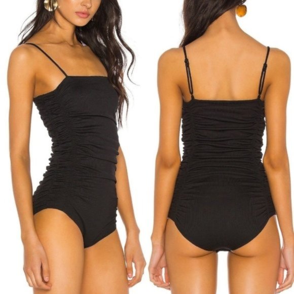 Free People Tops - Free People On Your Side Ruched Bodysuit in Black